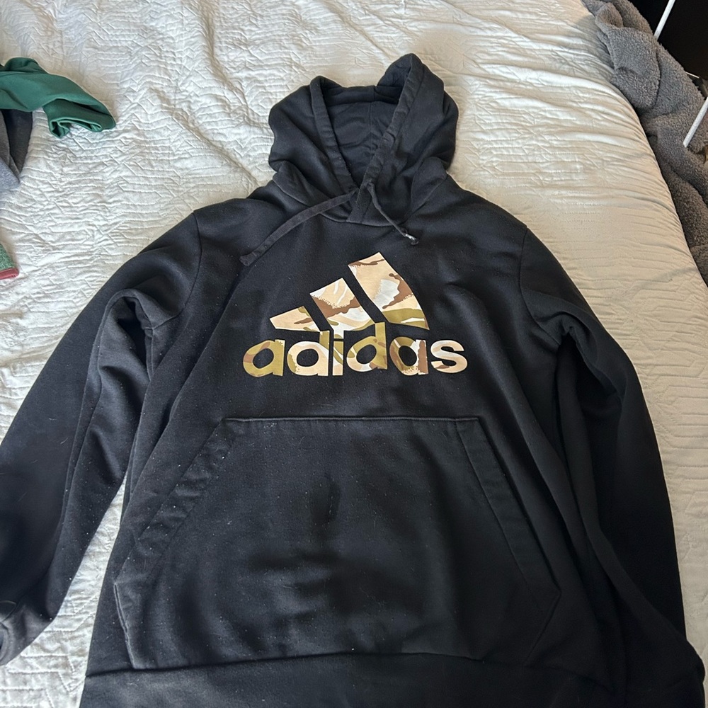 Adidas Black Hoodie with Camo Logo